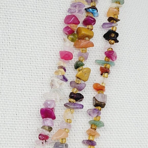 Lot Of 3 Semi Precious Gemstone Infinity Chip Necklaces Two 36" One 31" Boho - Picture 7 of 9